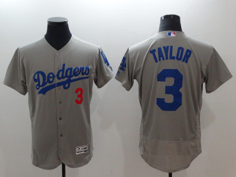 Men Los Angeles Dodgers 3 Taylor Grey Elite MLB Jerseys